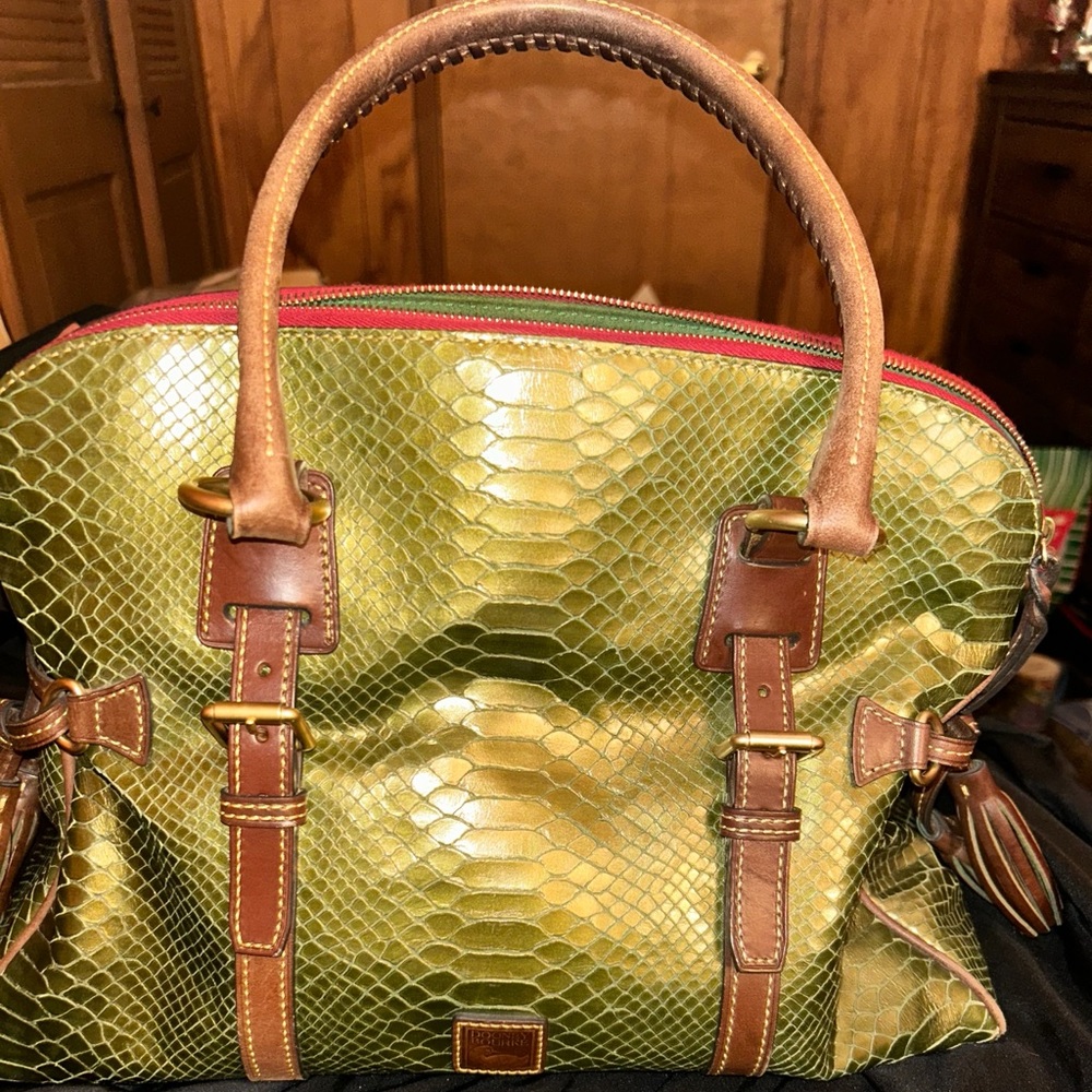 Dooney And Bourke Python Buckle Satchel With Tass… - image 1